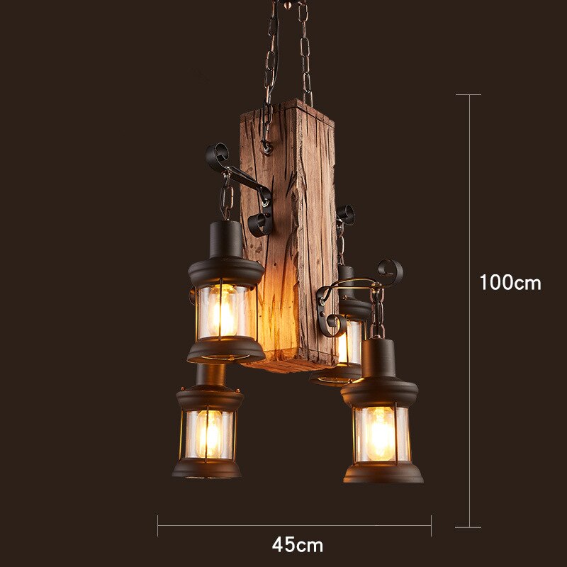 Industrial Wood & Iron Pendant Ceiling Light, E27 LED Compatible