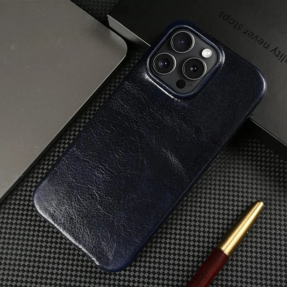 Capa para iPhone em Pele de Vaca Genuína, Feita à Mão, 5 Cores