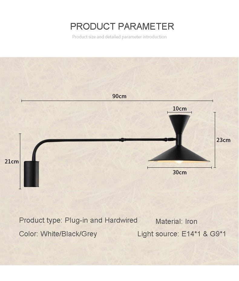 NovaSwing Wall Lamp, Swing-Arm Reach, Plug-In With Frosted Shade