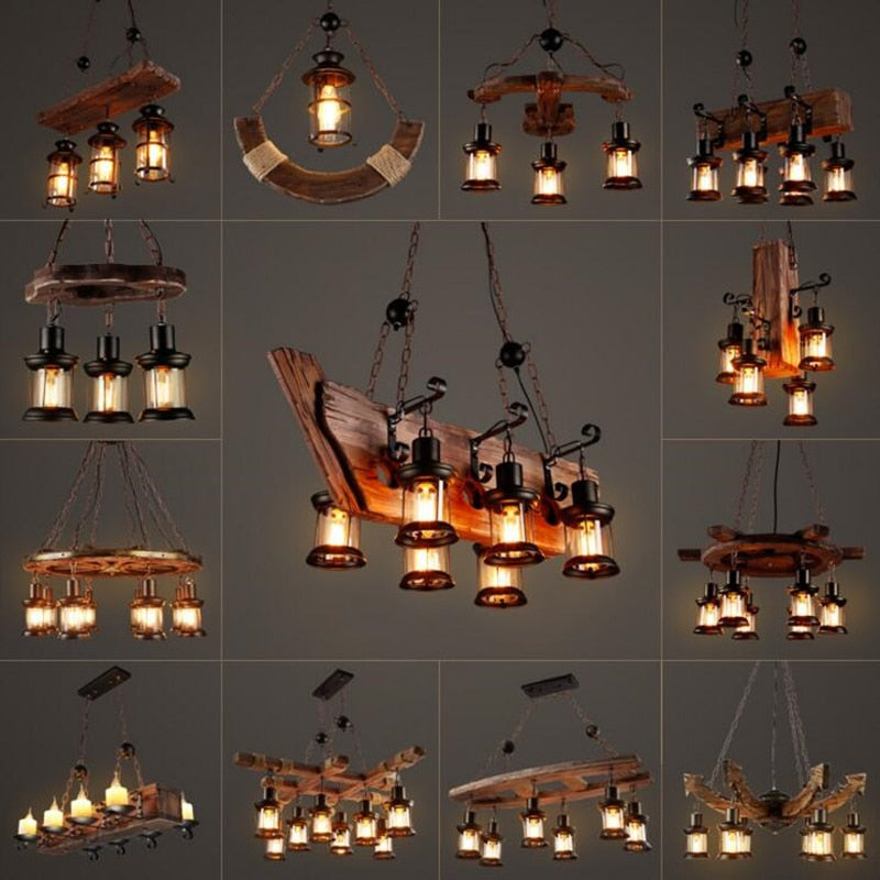 Industrial Wood & Iron Pendant Ceiling Light, E27 LED Compatible
