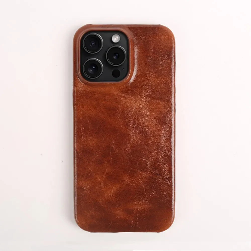 Capa para iPhone em Pele de Vaca Genuína, Feita à Mão, 5 Cores