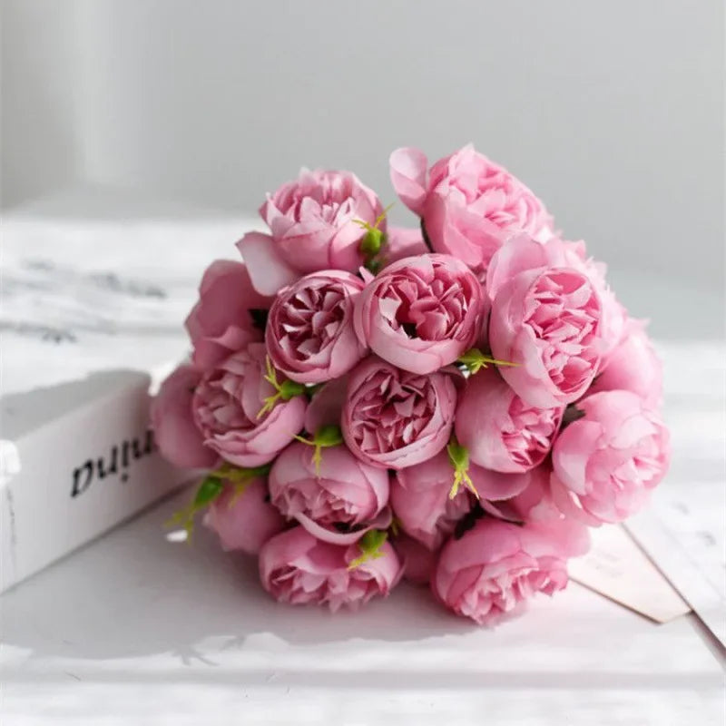 Lyra Silk Peony Bouquet, 27 Lifelike Blooms For Weddings & Home Decor