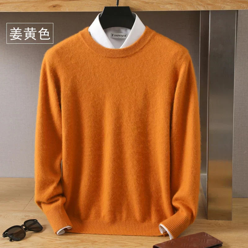 Lyra Herrenpullover aus 100 % Kaschmir, Rundhalsausschnitt, japanischer Strick