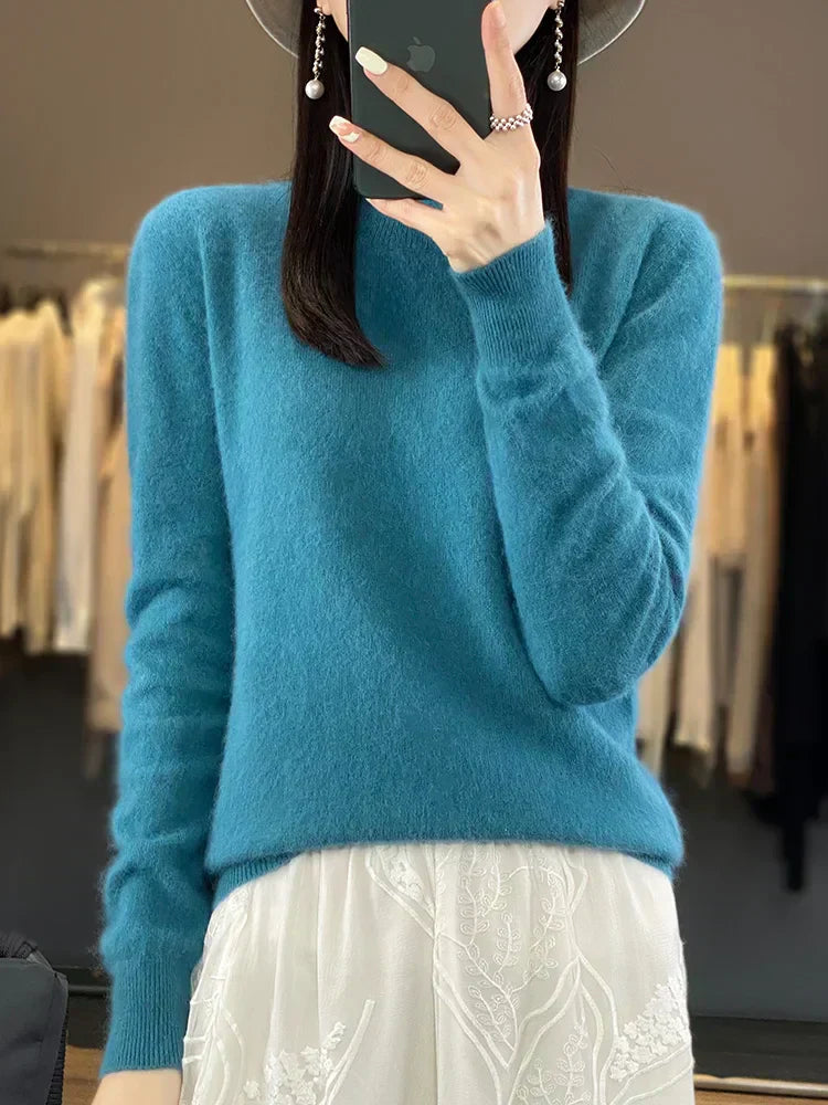 Lyra damesweater i 100 % kashmir, rund hals, 10 farver