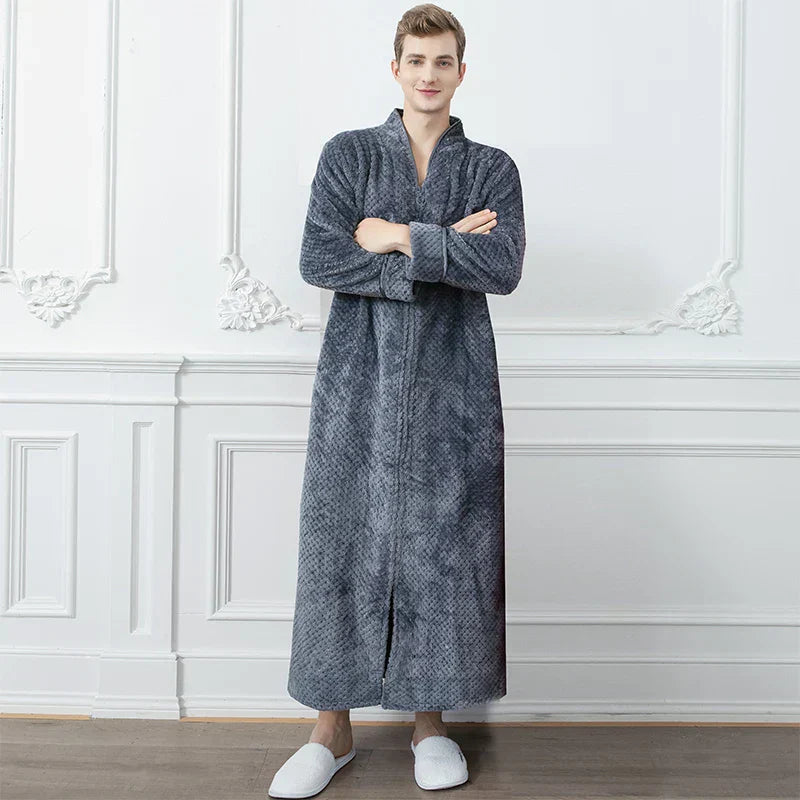 CozyNest Thermal Flannel Maternity Robe, Extra-Long Fit