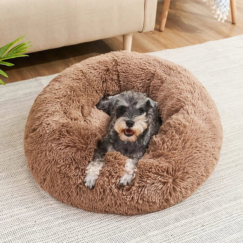 CozySphere Plush Round Pet Bed, Non-Slip Washable Base for Cats and Dogs