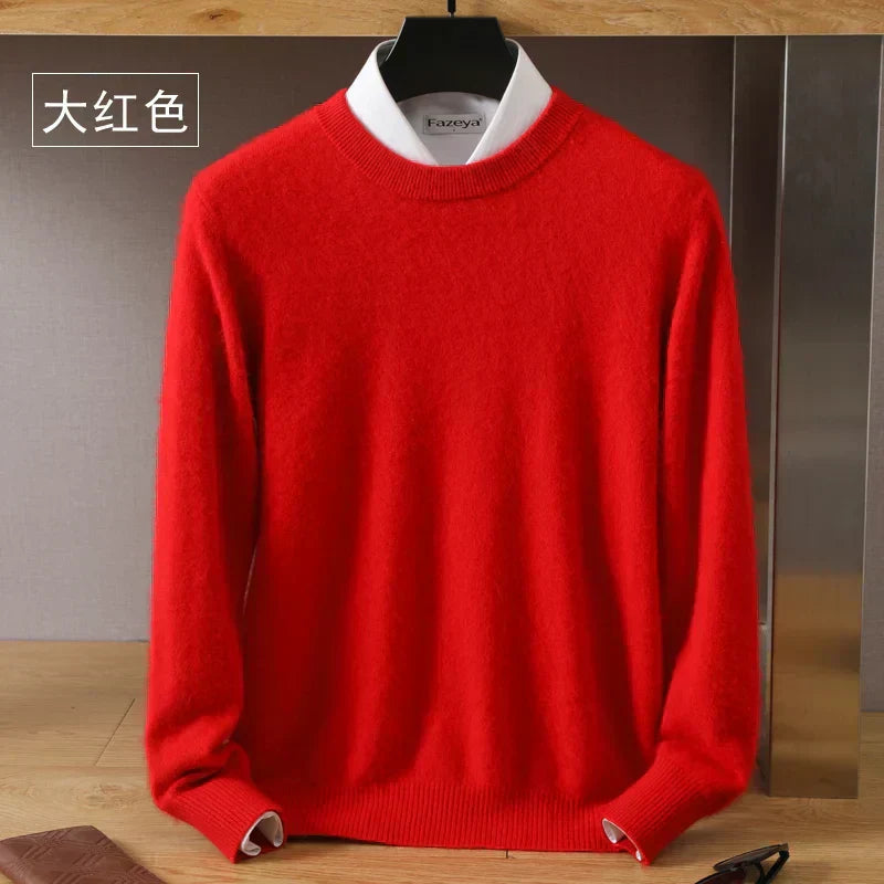 Lyra Herrenpullover aus 100 % Kaschmir, Rundhalsausschnitt, japanischer Strick