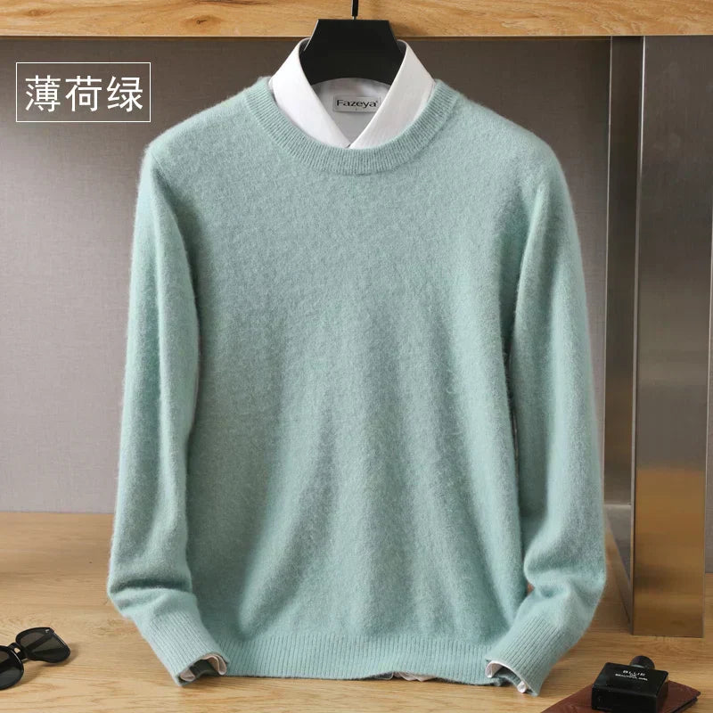 Lyra Herrenpullover aus 100 % Kaschmir, Rundhalsausschnitt, japanischer Strick