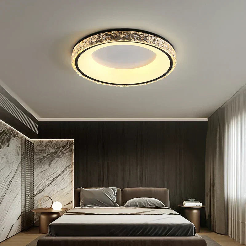 Lampadario rotondo in cristallo Marlow, lampada da soffitto color oro