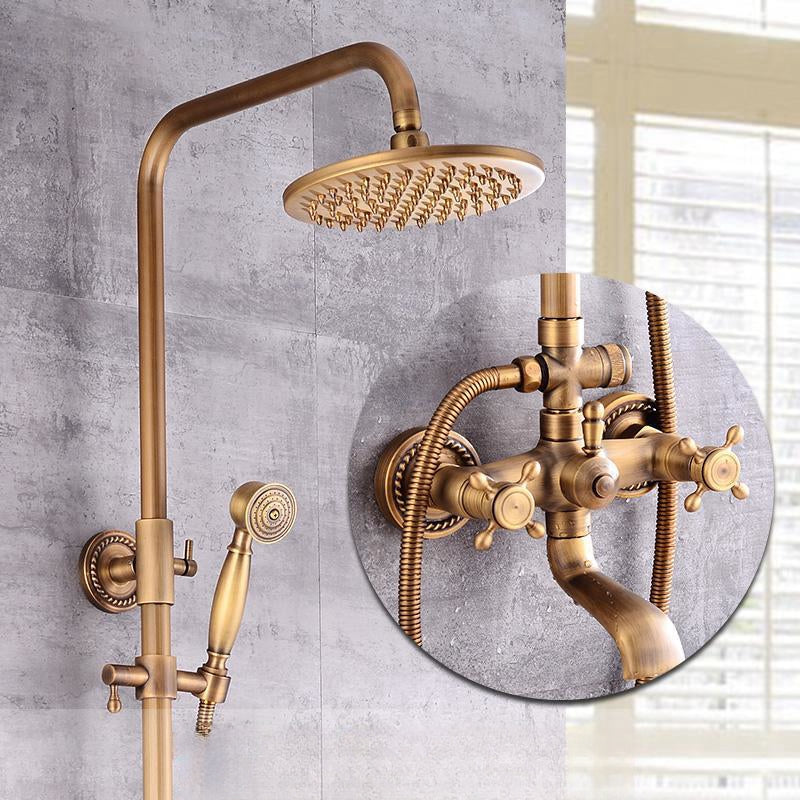 Vintage Copper Shower Faucet Set with Brass Thermostatic Valve