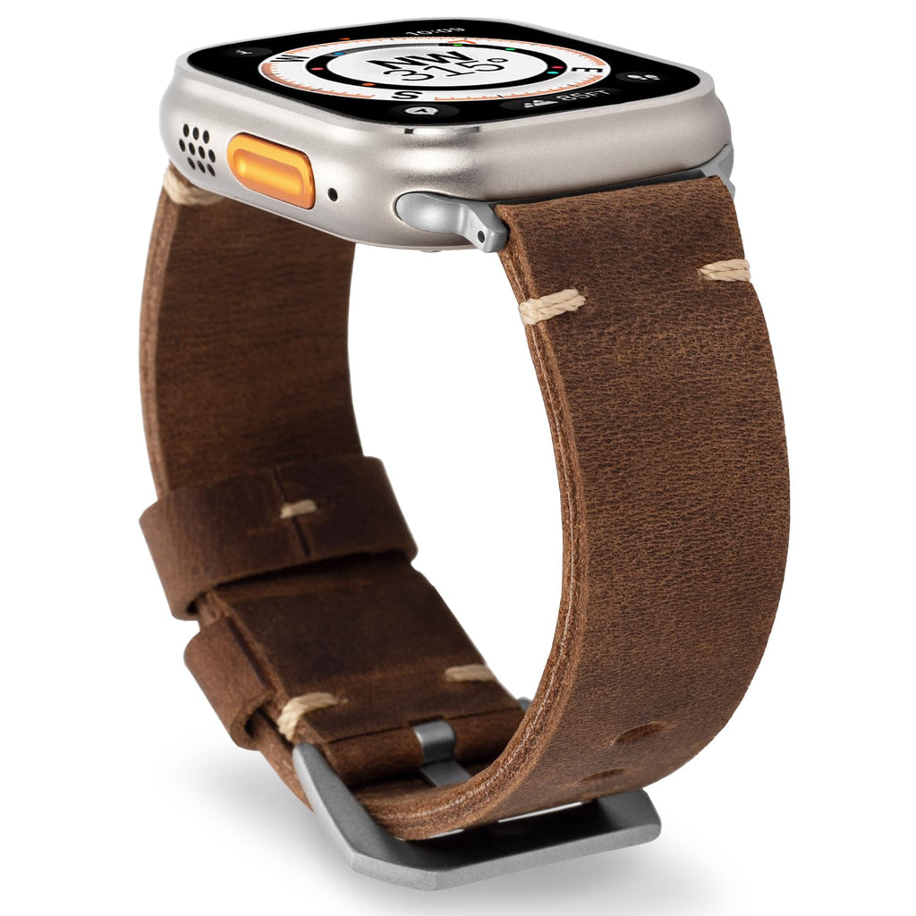 Marlowe leren Apple Watch-band, vintage patinalook, met de hand gestikt