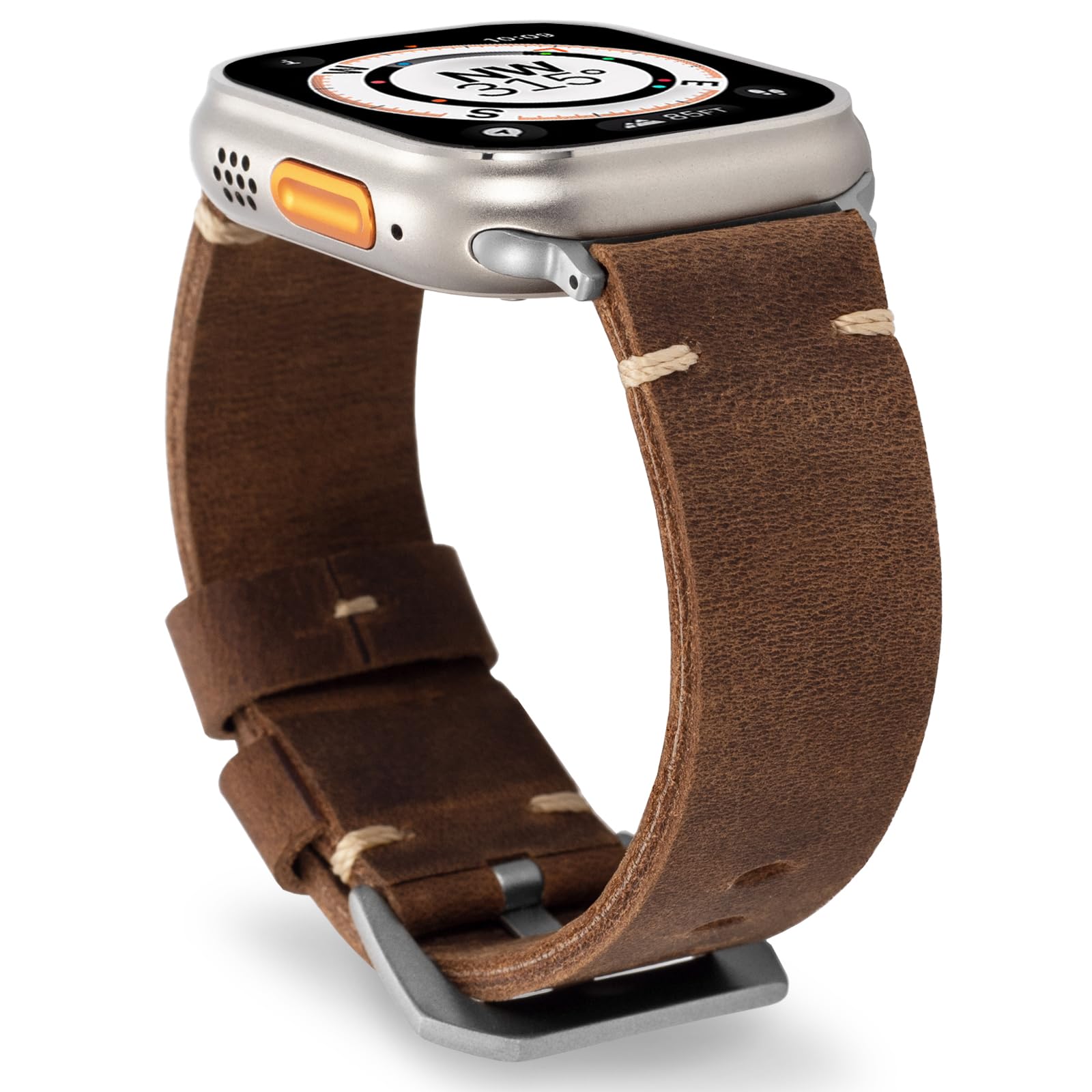 Marlowe leren Apple Watch-band, vintage patinalook, met de hand gestikt