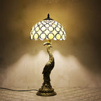 Tiffany-Tischlampe mit mehrfarbigem Glasschirm in Kuppelform und Kunstharzfuß