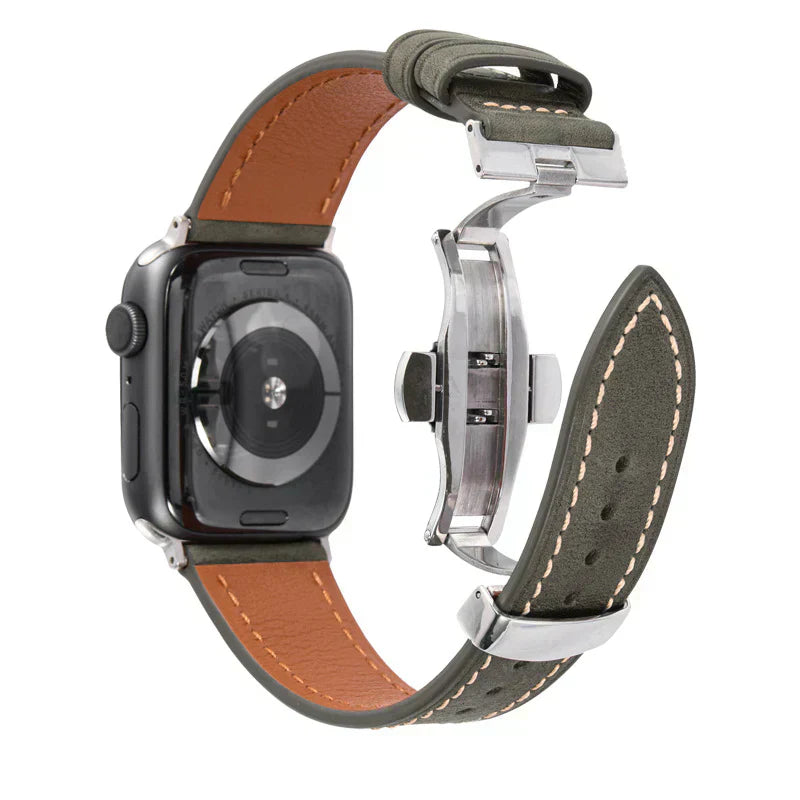 Curea din piele Luxevo pentru Apple Watch, închizătoare tip fluture, piele naturală