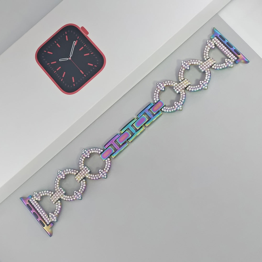 Pulseira em aço inoxidável com elos em diamante cintilante para Apple Watch