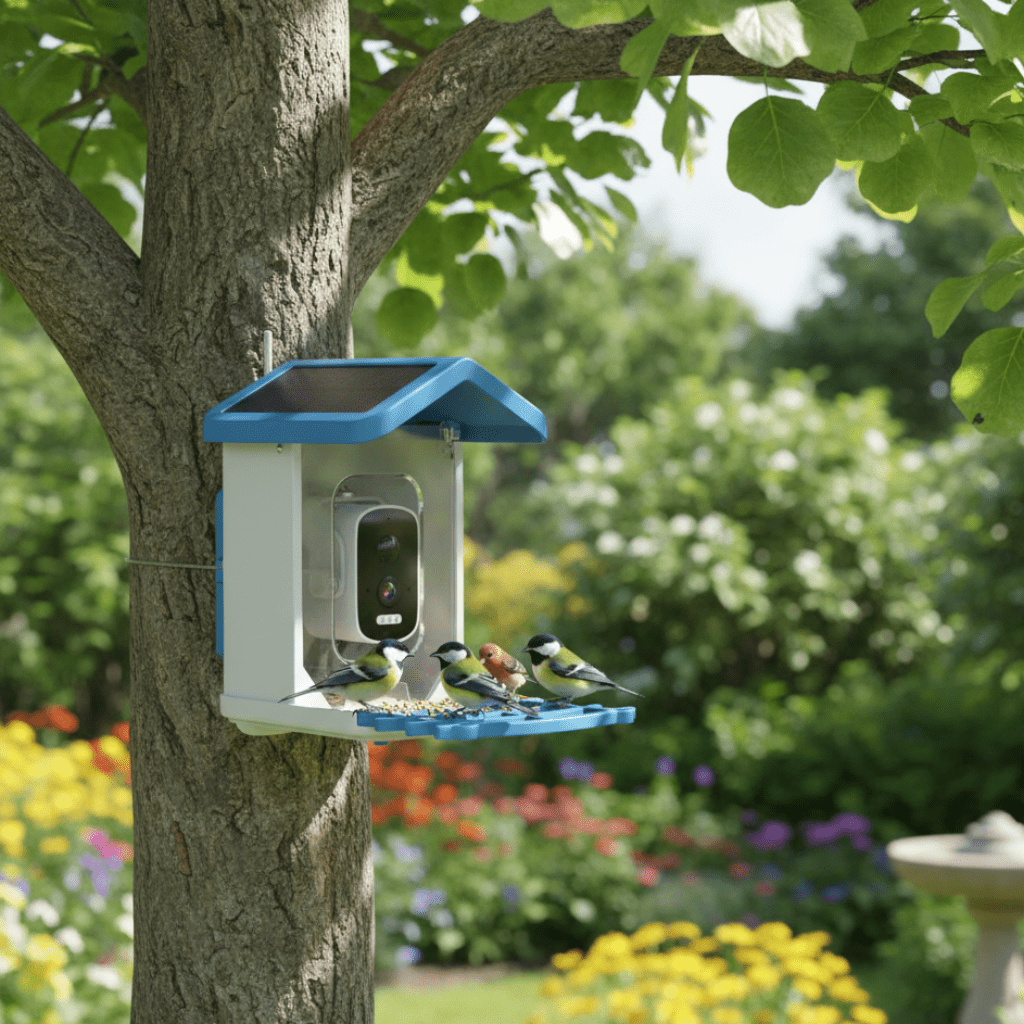 Solcelledrevet fuglemater med intelligent 2,4K HD-kamera og nattsyn - Fioriscas