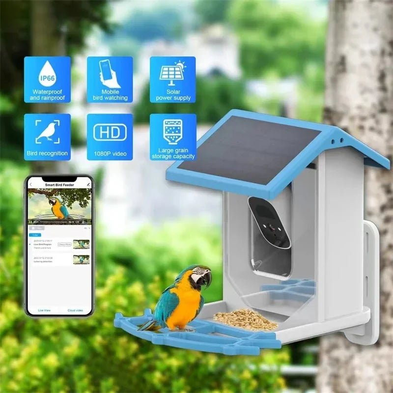 Solcelledrevet fuglemater med intelligent 2,4K HD-kamera og nattsyn - Fioriscas