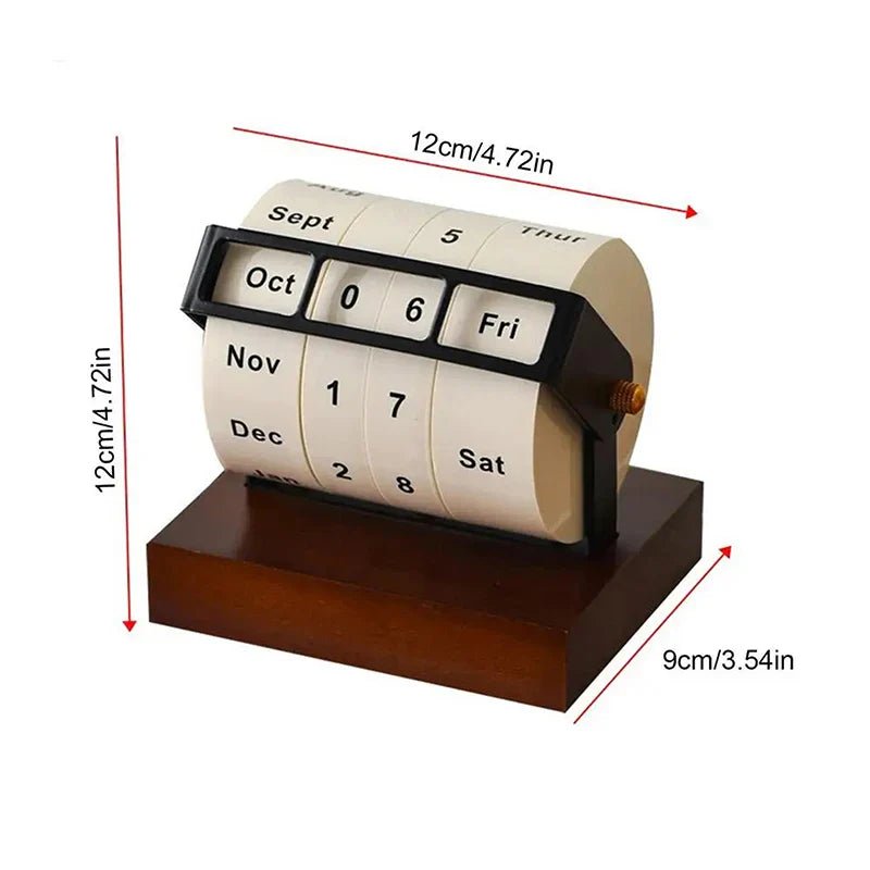 Mid-Century wooden rotary calendar for tasteful desk design - Fioriscas