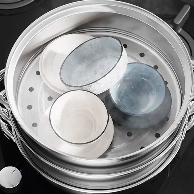 3-tier stainless steel steamer with glass lid - Fioriscas