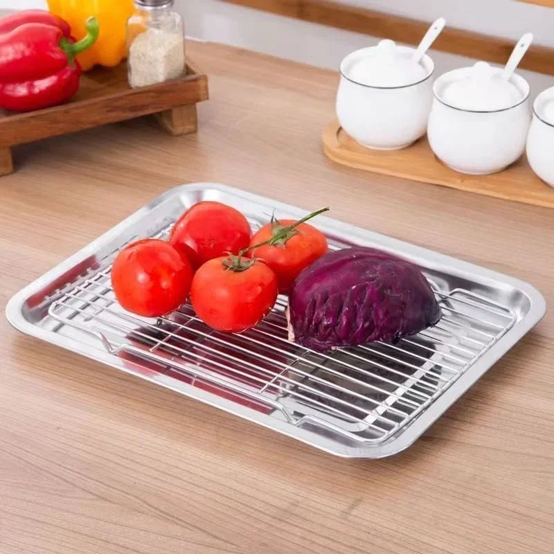 Ensemble de plaques de cuisson en acier inoxydable avec grille de refroidissement amovible - Fioriscas