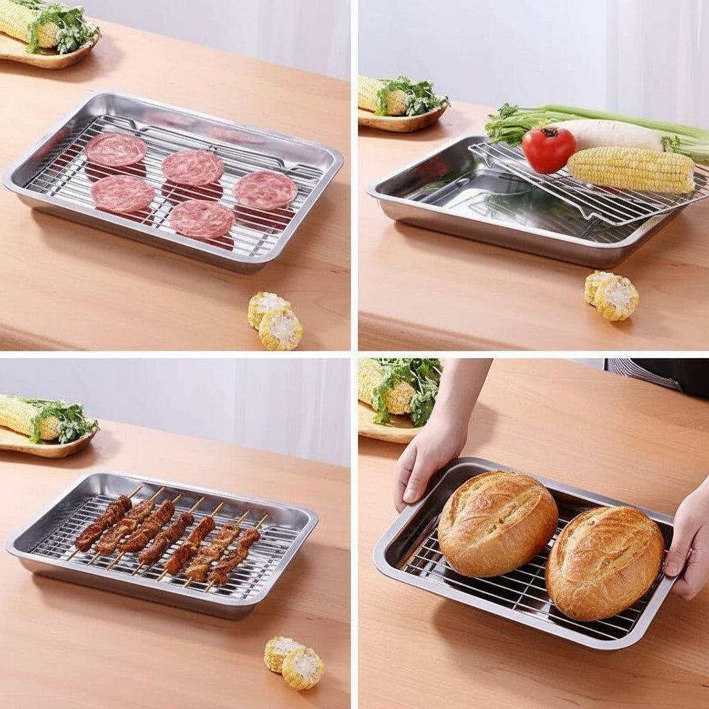 Ensemble de plaques de cuisson en acier inoxydable avec grille de refroidissement amovible - Fioriscas