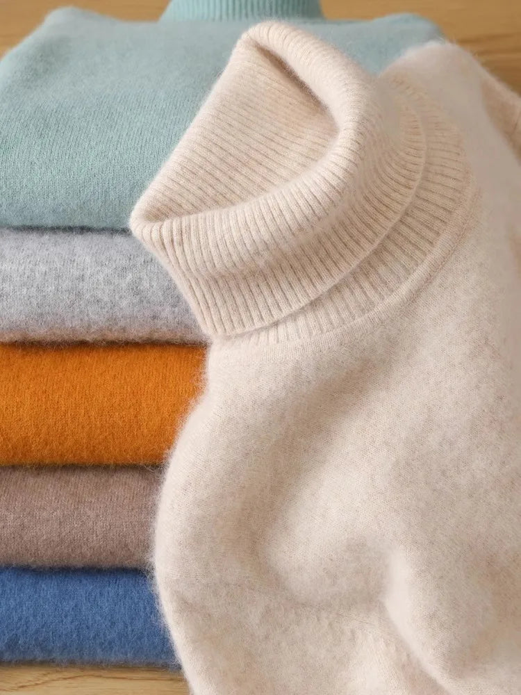 Aureo Herren-Kaschmirpullover, Zopfmusterkragen, lange Ärmel