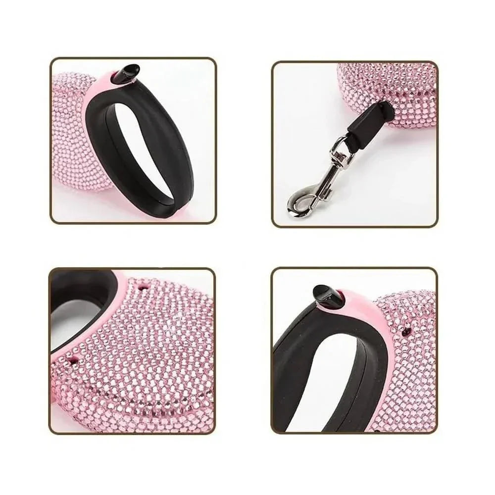 Luxury Retractable Leash with Rhinestones for Small Dogs & Cats - Fioriscas