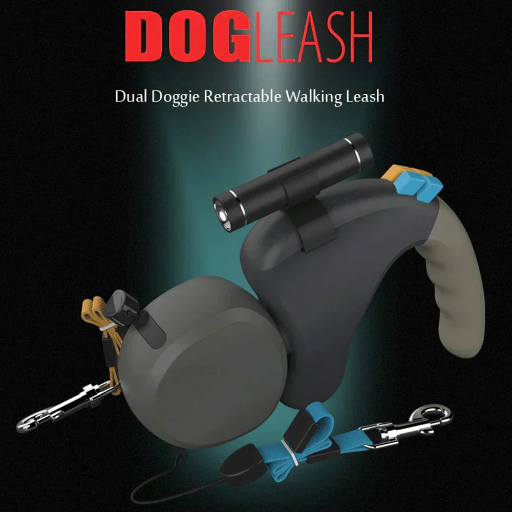 AeroTrail 360° Retractable Double Dog Leash With Safety Light