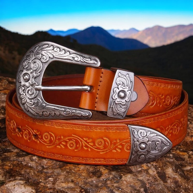 Marisol Western Leather Belt With Silver Buckle, Four Colors