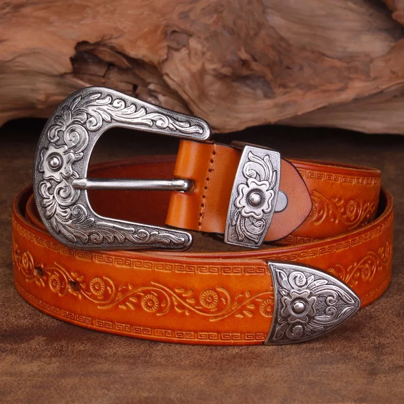Marisol Western Leather Belt With Silver Buckle, Four Colors