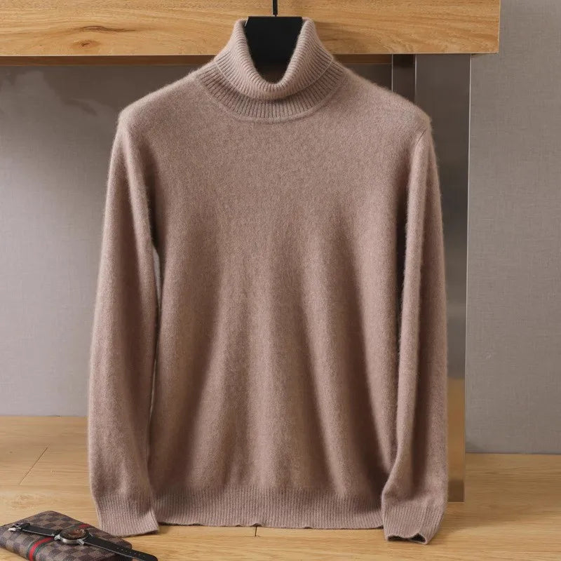 Aureo Herren-Kaschmirpullover, Zopfmusterkragen, lange Ärmel
