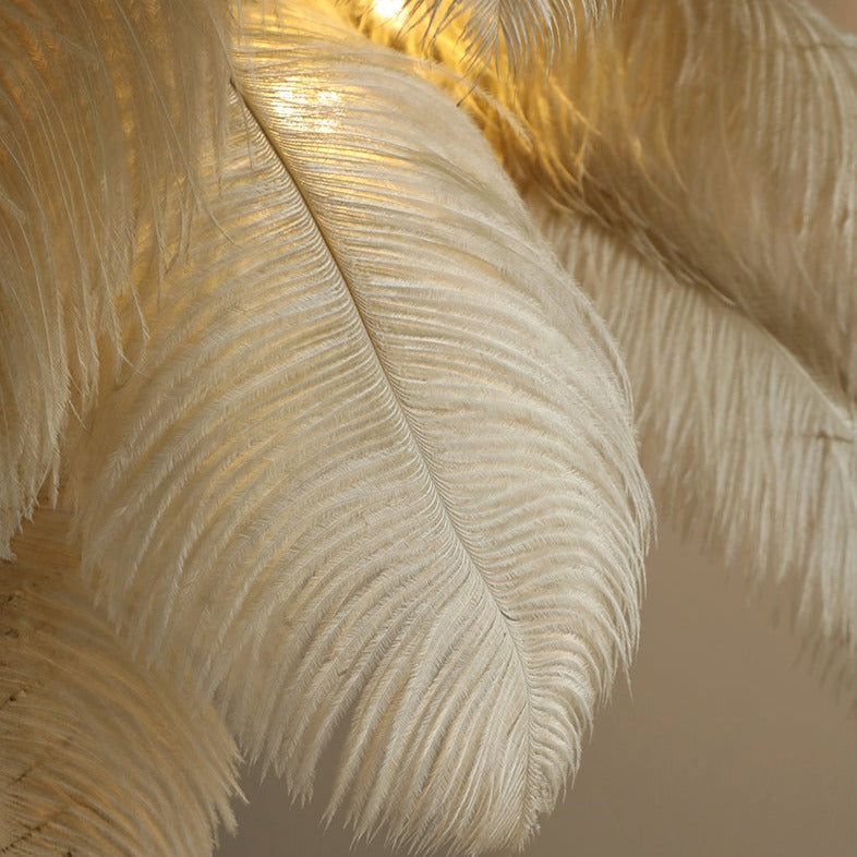 Lámpara de pie de plumas de avestruz, LED de altura ajustable con base de latón