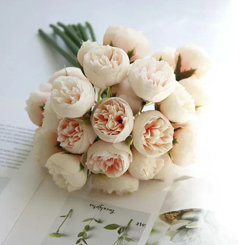Lyra Silk Peony Bouquet, 27 Lifelike Blooms For Weddings & Home Decor