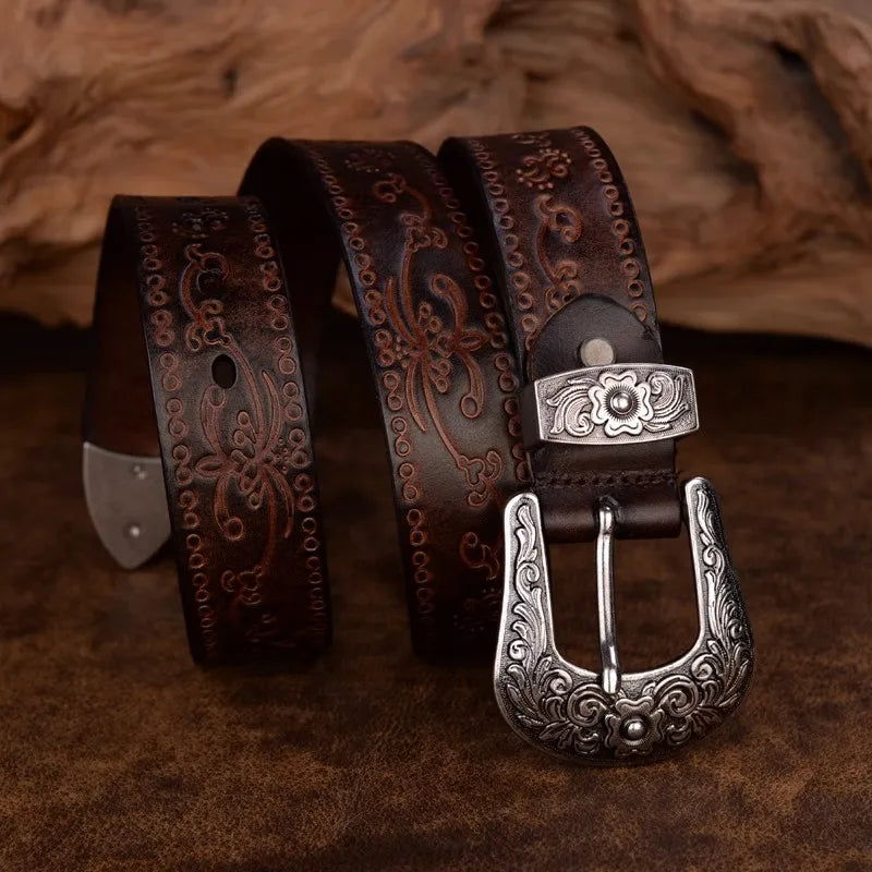 Marisol Western Leather Belt With Silver Buckle, Four Colors