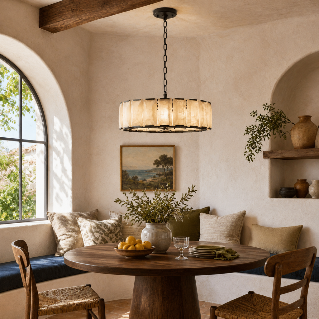 Lampadario Rotondo LumaCircle in Alabastro con Bagliore Ambientale Caldo