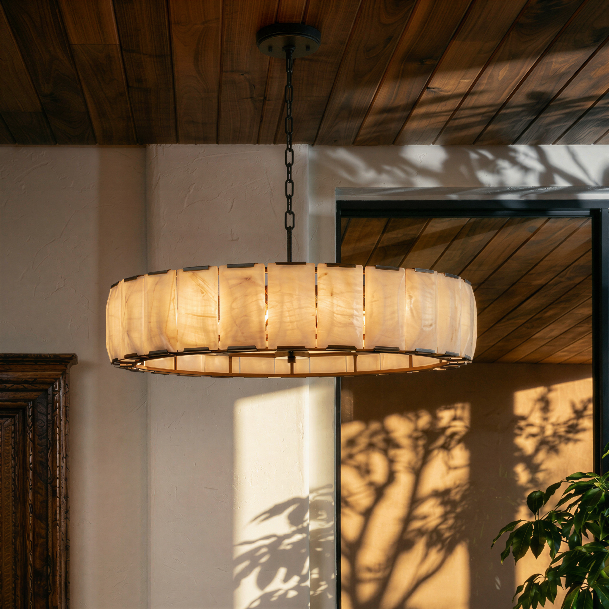 Lampadario Rotondo LumaCircle in Alabastro con Bagliore Ambientale Caldo