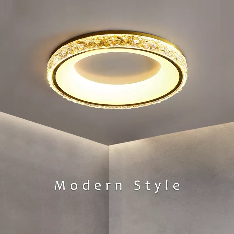 Lampadario rotondo in cristallo Marlow, lampada da soffitto color oro