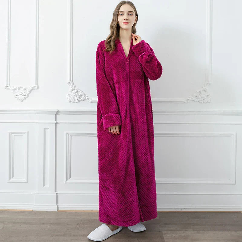 CozyNest Thermal Flannel Maternity Robe, Extra-Long Fit