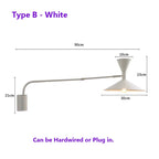 NovaSwing Wall Lamp, Swing-Arm Reach, Plug-In With Frosted Shade