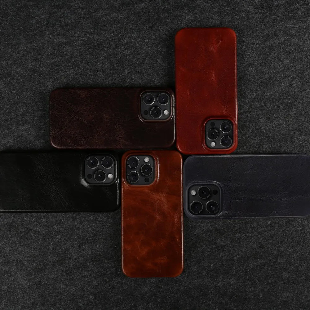 Capa para iPhone em Pele de Vaca Genuína, Feita à Mão, 5 Cores