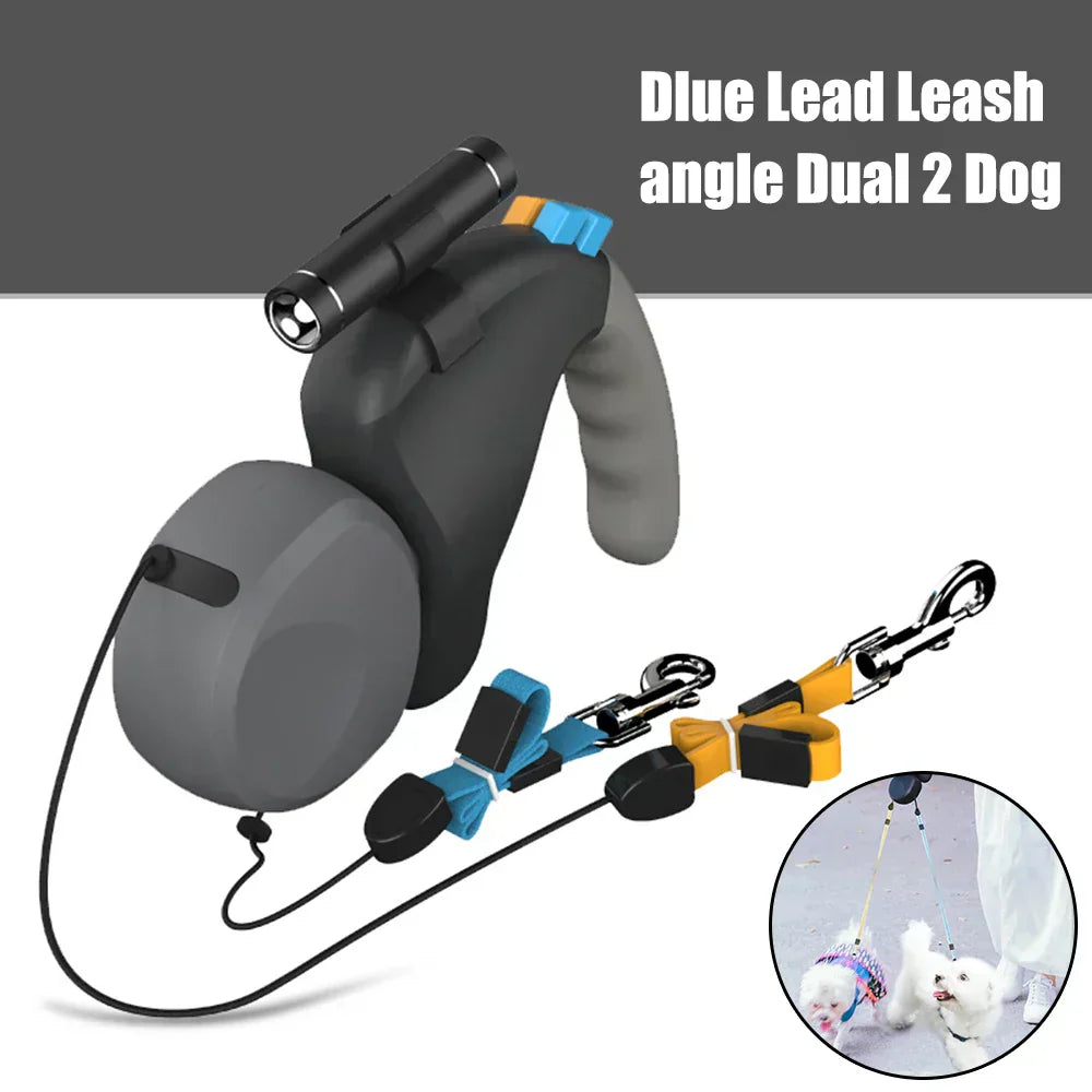 AeroTrail 360° Retractable Double Dog Leash With Safety Light