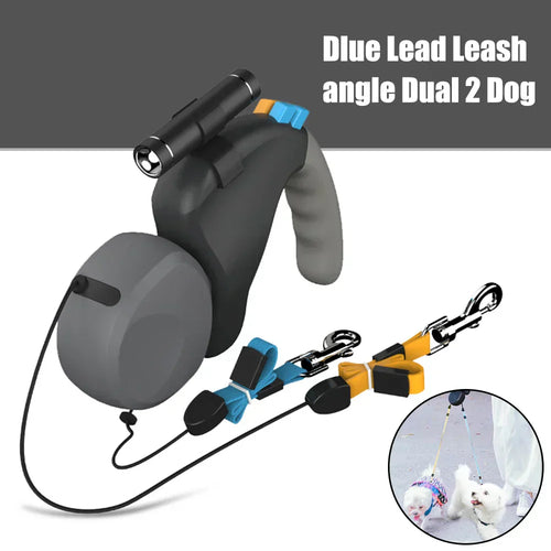 AeroTrail 360° Retractable Double Dog Leash With Safety Light