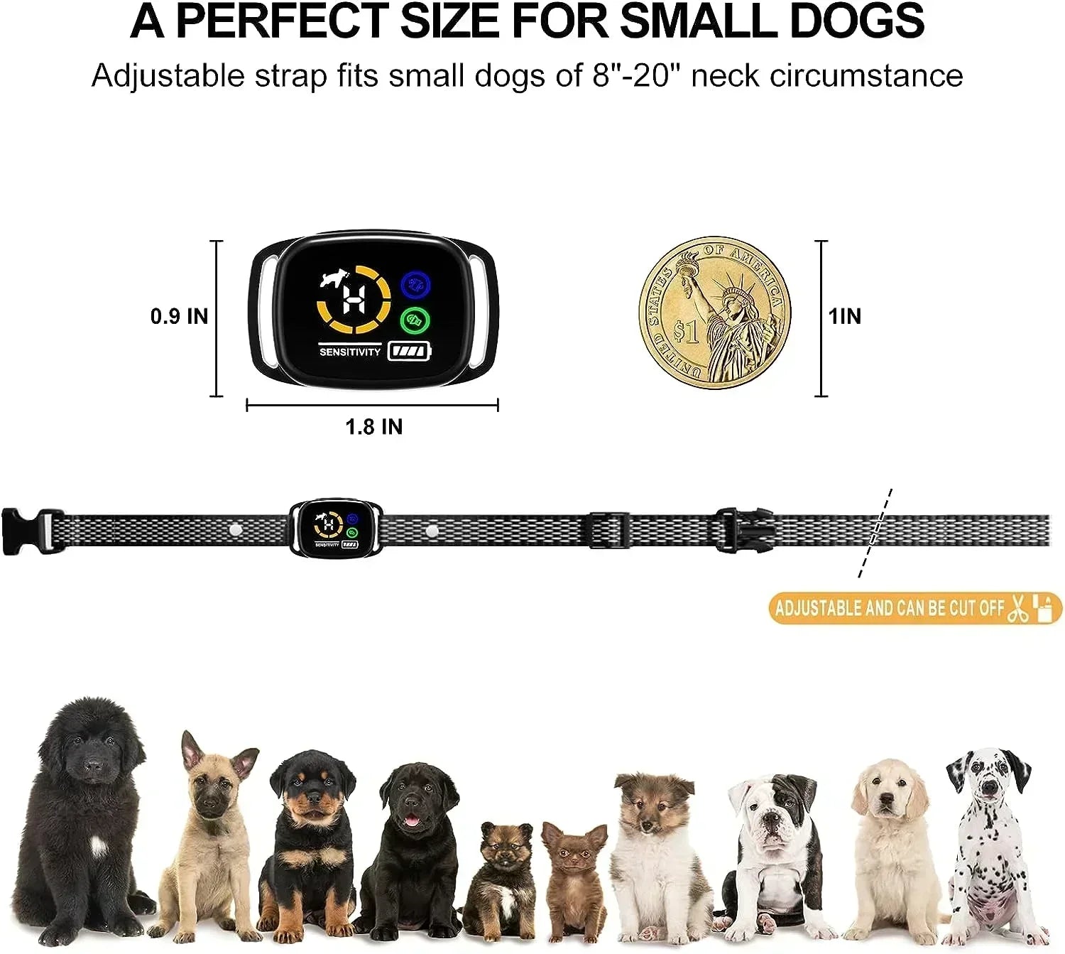 Small Dog Bark Detection Collar, Rechargeable, IP67 Rated