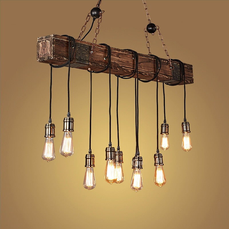 Industrial Wood & Iron Pendant Ceiling Light, E27 LED Compatible