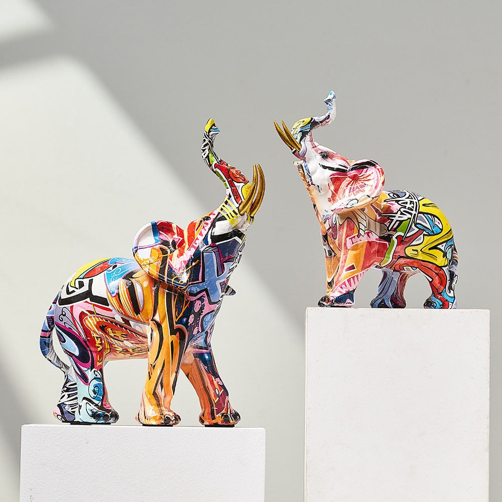 Aurella Hand-Painted Resin Elephant Figurine, Nordic or Graffiti