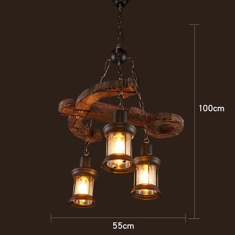 Industrial Wood & Iron Pendant Ceiling Light, E27 LED Compatible