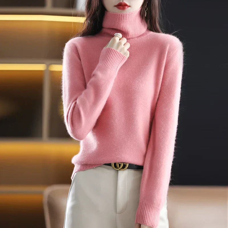 Nyorelle ハイネックカシミヤセーター、女性向けフィットニットプルオーバー
