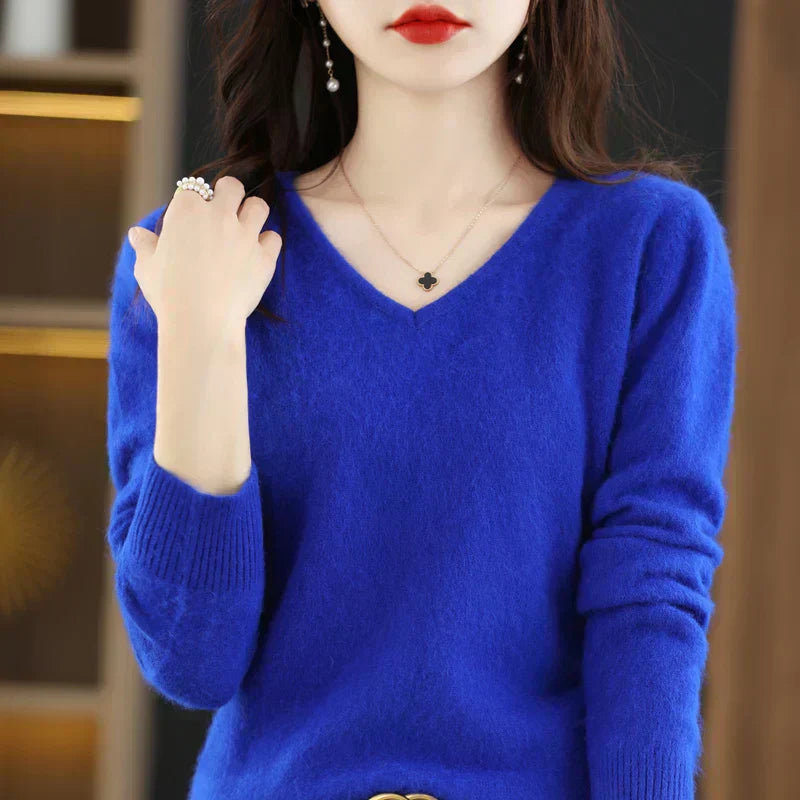 100% Cashmere V-Neck Sweater, Nyra Slim-Fit Pullover For Women