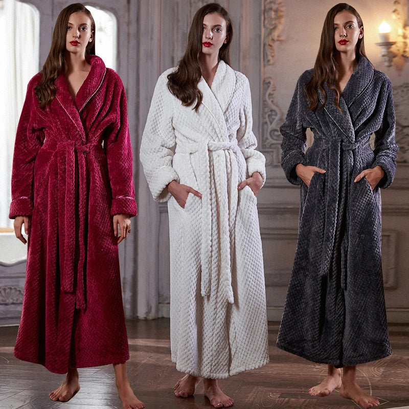 CozyNest Thermal Flannel Maternity Robe, Extra-Long Fit