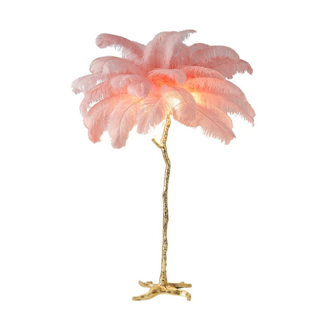 Aurelle Ostrich Feather Floor Lamp, Brass & Copper Finish